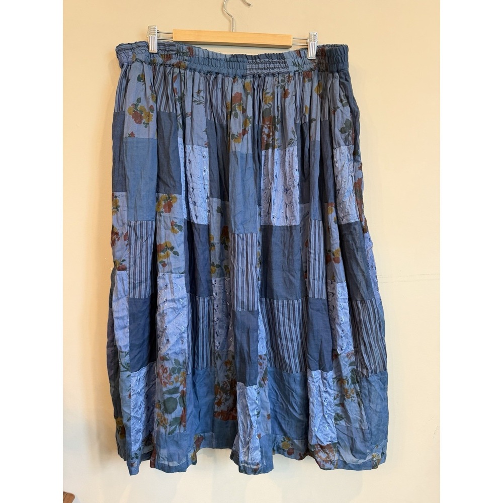 NEW Chaus Blue Patchwork Midi‎ Skirt Boho Hippie Floral Size 3